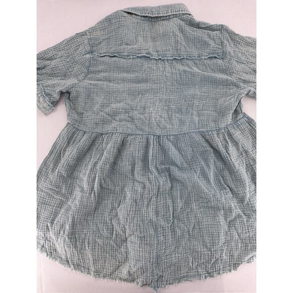 Umgee Tunic Top Sz XL Lagenlook Artsy Beach Raw Hem Guaze Blue Boho Loose Fit - Picture 12 of 12